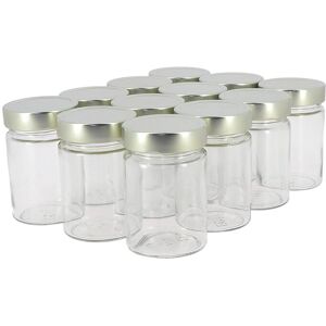 Apiculture.net - Matériel apicole français 12 pots verre 400g (314ml) Haut Modernes avec couvercles TO70 Deep - Argenté