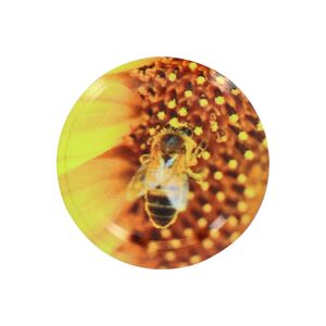 Apiculture.net - Matériel apicole français 1440 capsules Twist Off Abeille / Fleur jaune TO63 - Publicité