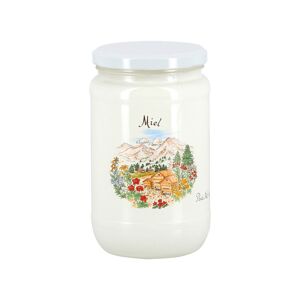 Apiculture.net - Matériel apicole français 6 pots verre 1kg émaillés décor montagne avec couvercles blancs TO82