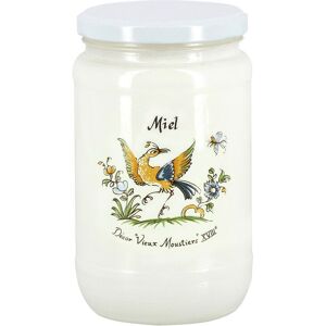 Apiculture.net - Materiel apicole francais 6 pots verre 1kg emailles decor Moustiers avec couvercles blancs TO82