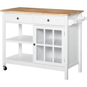 Homcom Carrello da Cucina in Legno Portavivande e Utensili, 2 Ruote Cassetti e Mensole, Multiuso e Salvaspazio, Bianco, 116.5x48x86.5cm