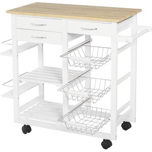 Homcom Carrello Cucina salvaspazio. Carrello Portafrutta bianco: 3 cassetti, 3 cestelli, 2 portaspezie, 2 ripianie e 4 ruote, 92 x 37 x 82cm