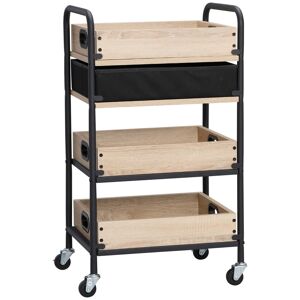 Homcom Carrello da Cucina a 4 Livelli con Cassetto e Vassoi Portavivande, Legno e Acciaio, 45x35x79.5cm