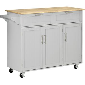 Homcom Carrello da Cucina Multiuso in Legno con 2 Cassetti, 3 Antine e 4 Ruote 121x46x91cm, Grigio