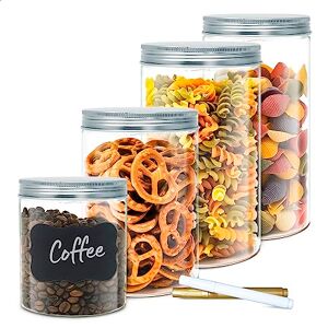 LG Set 4 Contenitori Alimentari in Polietilene per Cucina 0,7L 1,1L 1,3L 1,5L. Barattoli in Plastica con Coperchio a Vite in Alluminio per Conservazione. Senza BPA.