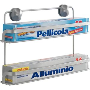 Metaltex Porta Rotoli da Cucina 2 Mensole Eureka Alluminio Pellicola Spezie