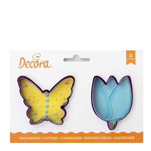 Decora Set 2 Cutters Tagliapasta In Plastica Farfalla E Fiore Tulipano