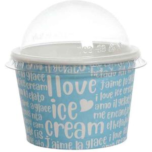 Poloplast 100 Coppette Gelato In Carta Funny Celeste 290ml Con Coperchio A Cupola