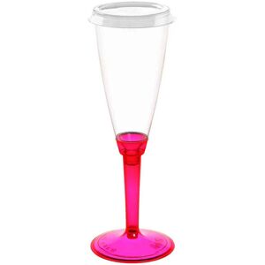 Poloplast 120 Flutes Calici In Plastica Gambo Alto Fucsia Fluo Con Coperchio