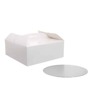 decora scatola per torta quadrata con manico bianca 26 x 26 x h 10 cm sottotorta ø 25 cm