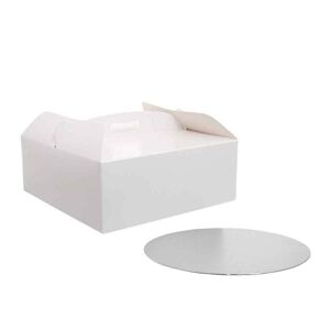 decora scatola per torta quadrata con manico bianca 28,5 x 28,5 x h 10 cm sottotorta ø 28 cm