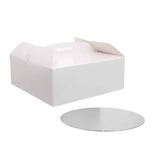 decora scatola per torta quadrata con manico bianca 33,5 x 33,5 x h 12 cm sottotorta ø 33 cm