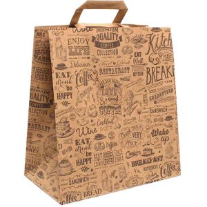 PapoLab 200 Shopper Buste In Carta Avana Con Manici Per Asporto Con Stampa 27x16 H29 Cm