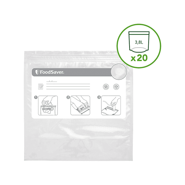 foodsaver 20 sacchetti con cerniera da 3,8l per sottovuoto  sacchetti con zip