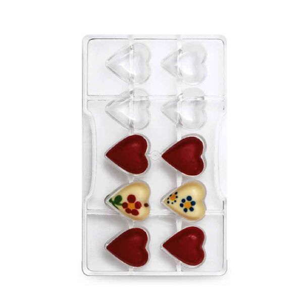 stampo 10 cioccolatini cuore liscio piccolo in policarbonato 3,2 x 3,5 cm decora