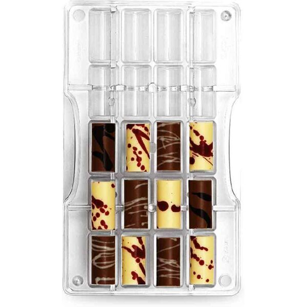 stampo 20 cioccolatini cilindro piccolo in policarbonato 3,3 x 1,6 cm decora