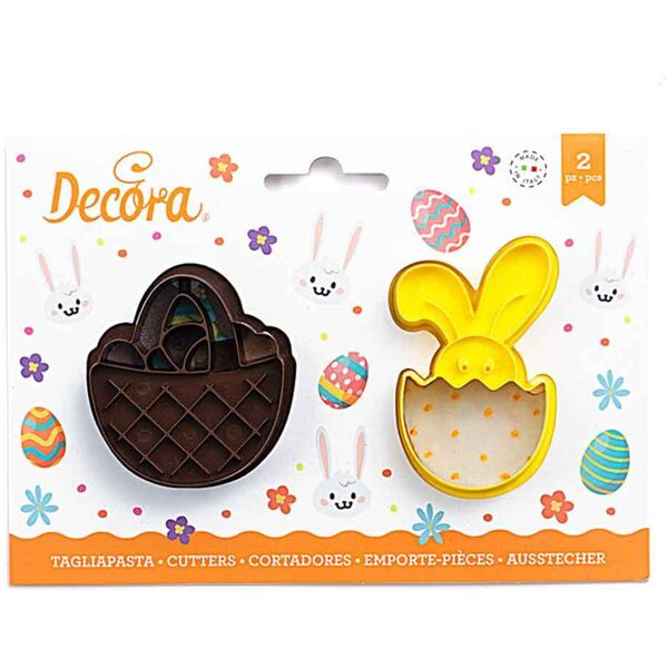 decora set 2 cutters tagliapasta in plastica cestino e coniglio bunny