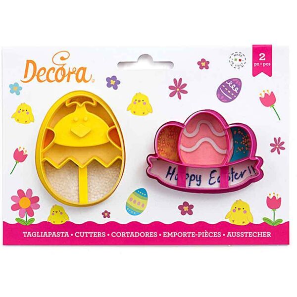 decora set 2 cutters tagliapasta in plastica pulcino e uova con festone