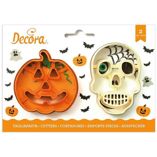 decora set 2 cutters tagliapasta in plastica halloween zucca e teschio