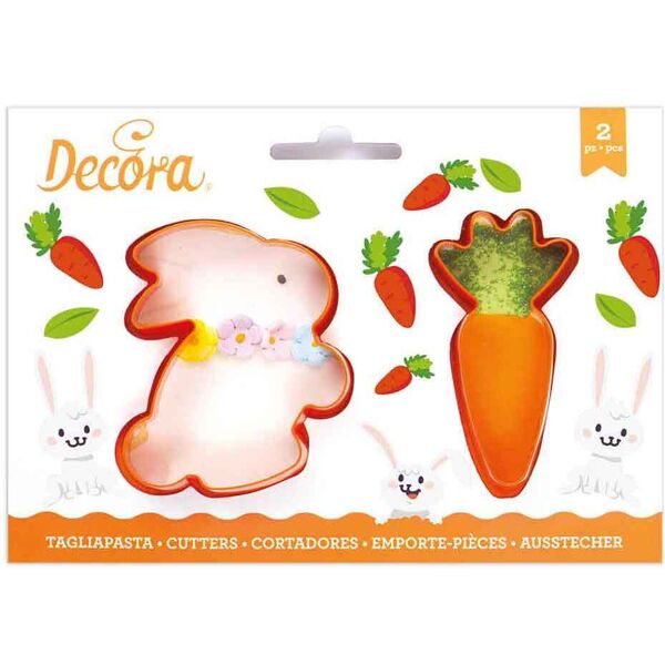 decora set 2 cutters tagliapasta in plastica coniglio e carota