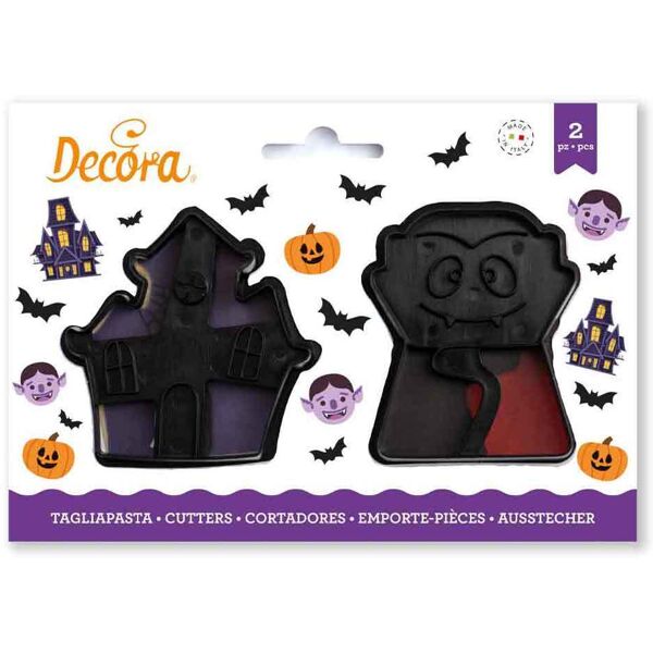 decora set 2 cutters tagliapasta in plastica halloween vampiro e casa stregata