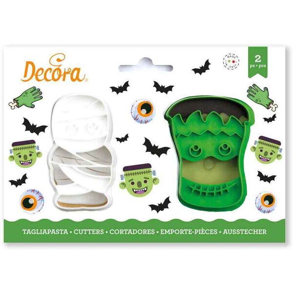 decora set 2 cutters tagliapasta in plastica halloween mummia e frankenstein