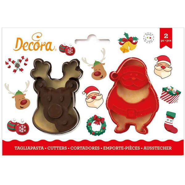 decora set 2 cutters tagliapasta in plastica babbo natale e renna