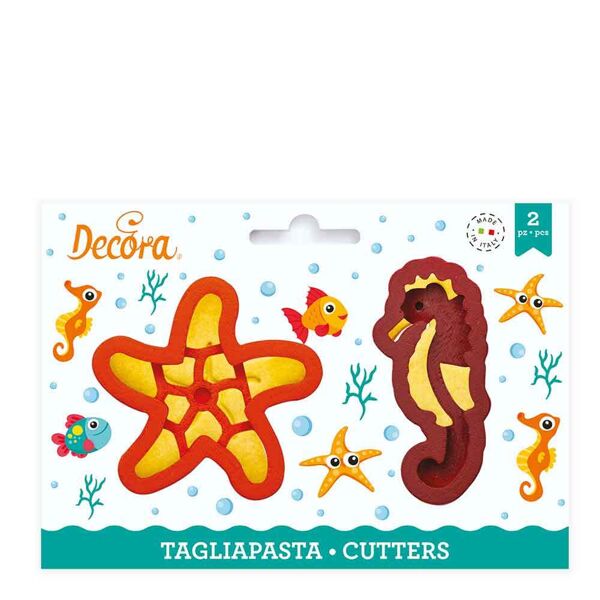 decora set 2 cutters tagliapasta in plastica stella e cavalluccio marino