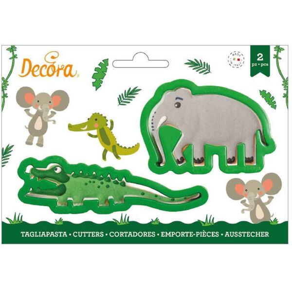 decora set 2 cutters tagliapasta in plastica animali coccodrillo ed elefante