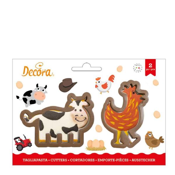 decora set 2 cutters tagliapasta in plastica animali gallina e mucca