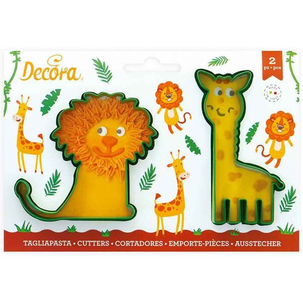 decora set 2 cutters tagliapasta in plastica animali leone e giraffa