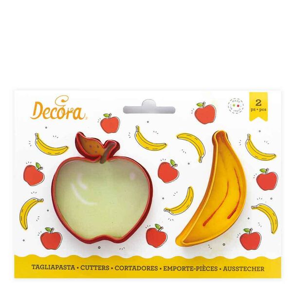 decora set 2 cutters tagliapasta in plastica frutta mela e banana