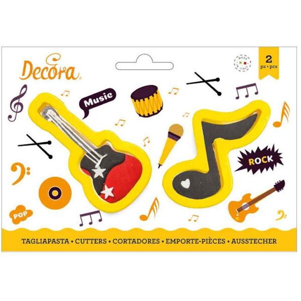 decora set 2 cutters tagliapasta in plastica chitarra e nota musicale