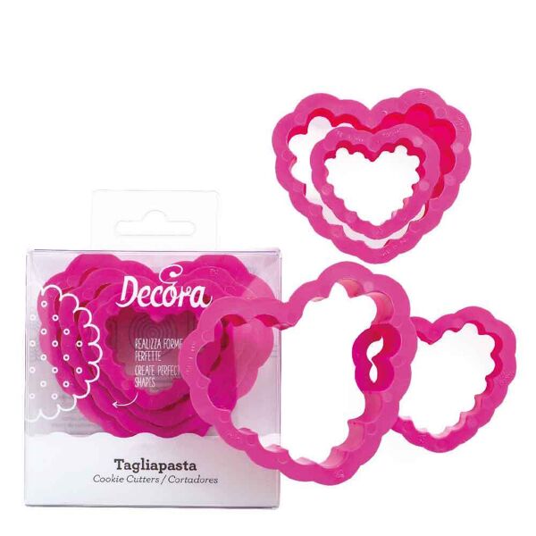 decora set 4 cutters tagliapasta in plastica forma cuore festonato