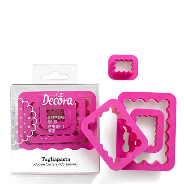 decora set 4 cutters tagliapasta in plastica forma rettangolare festonato