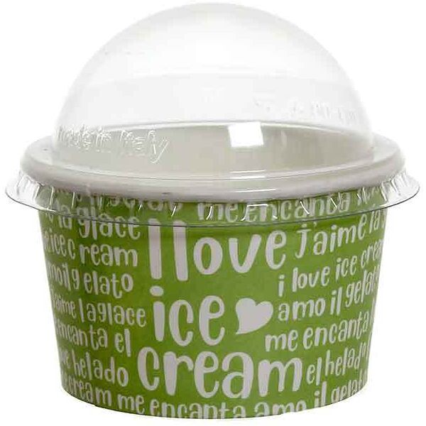 poloplast 100 coppette gelato in carta funny verde 250ml con coperchio a cupola