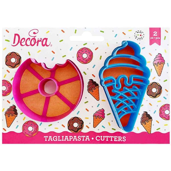 decora set 2 cutters tagliapasta in plastica cono gelato e donut