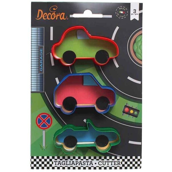 decora set 3 cutters tagliapasta in plastica a forma di macchine