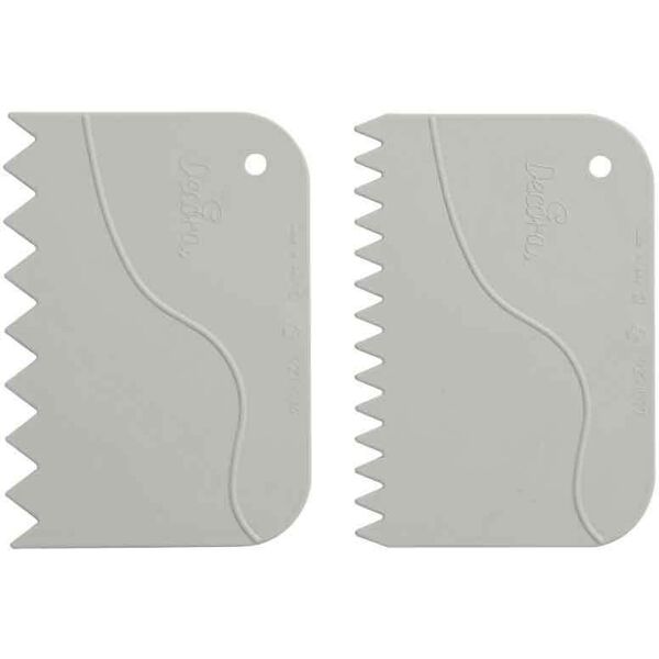 set 2 spatole dentellate pettini decorativi in plastica 12x8 cm