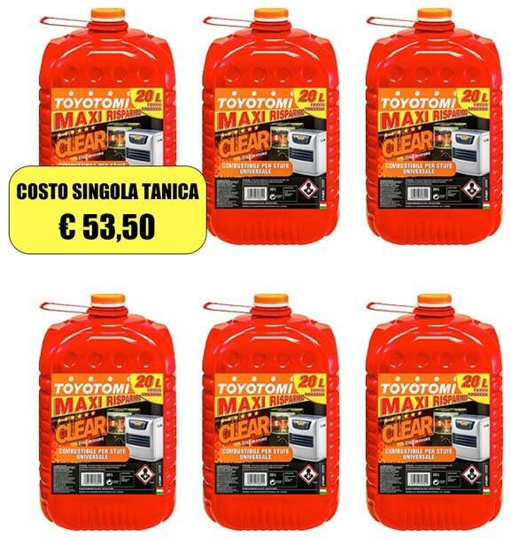 TOYOTOMI Tanica Clear 20 Lt Combustibile Per Stufe - Confezione da 6