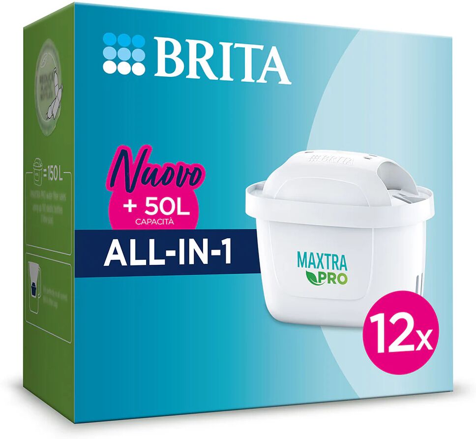 Brita Filtro per acqua MAXTRA PRO All-in-1 Pacchetto di risparmio annuale da 12 filtri - NUOVO MAXTRA+ - Riduce impurità, cloro, pesticidi e calcare per acqua del rubinetto dal gusto migliore