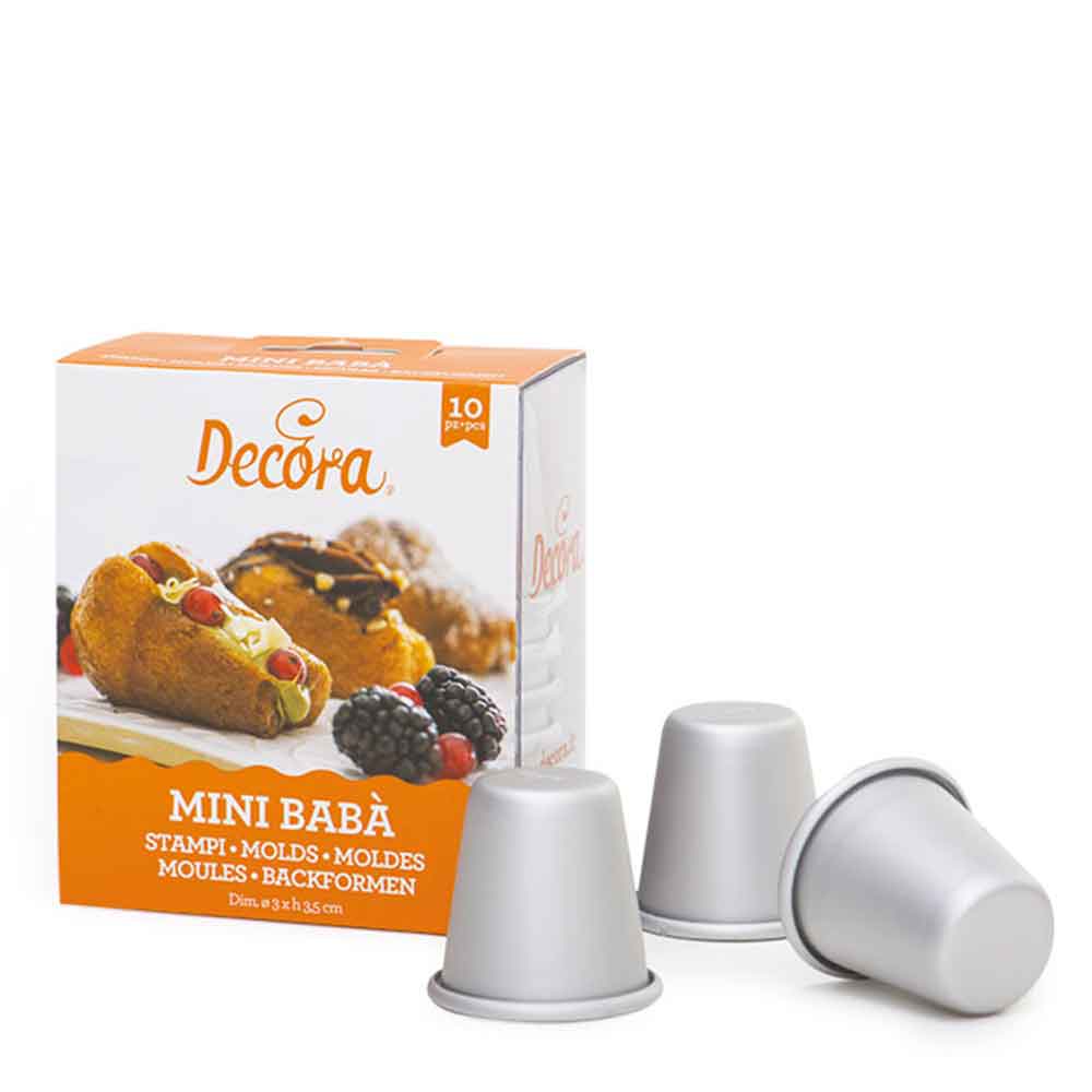 Decora 10 Stampi Per Baba&#039; Mignon In Alluminio Ø3 X H 3,5 Cm