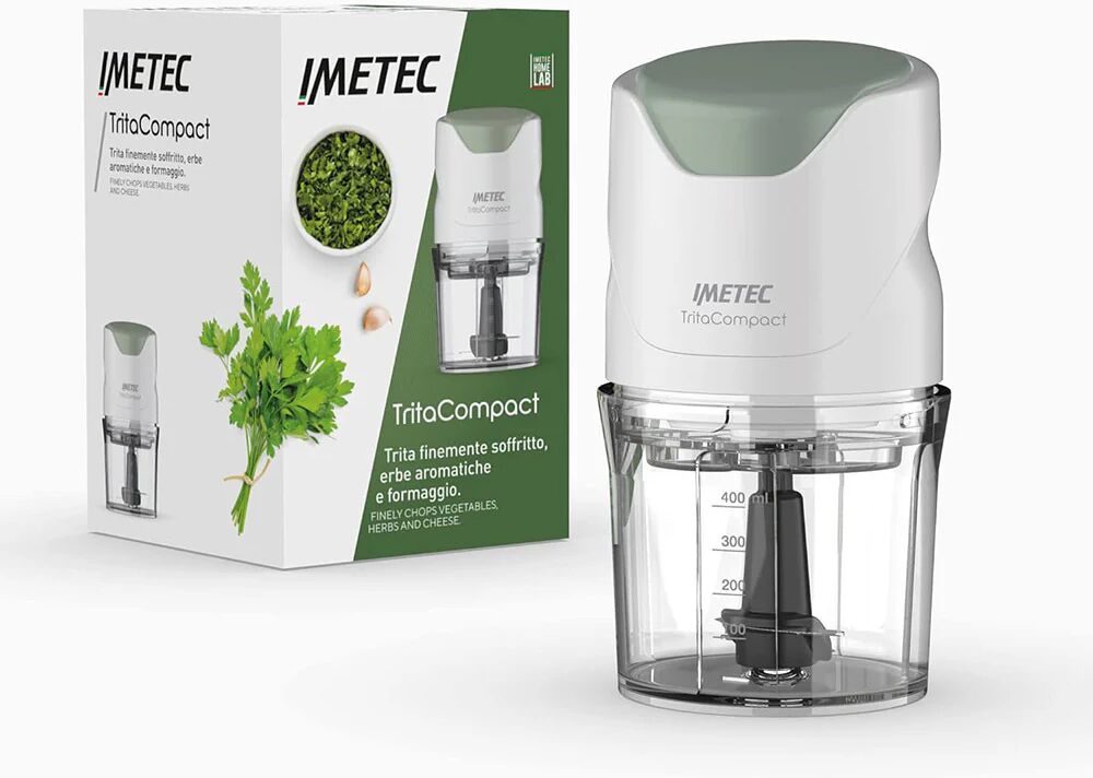 Imetec Tritacompact tritatutto, Lame in acciaio inox, Capienza contenitore 400 ml, Funzionamento a pressione, Compatto, 350 w