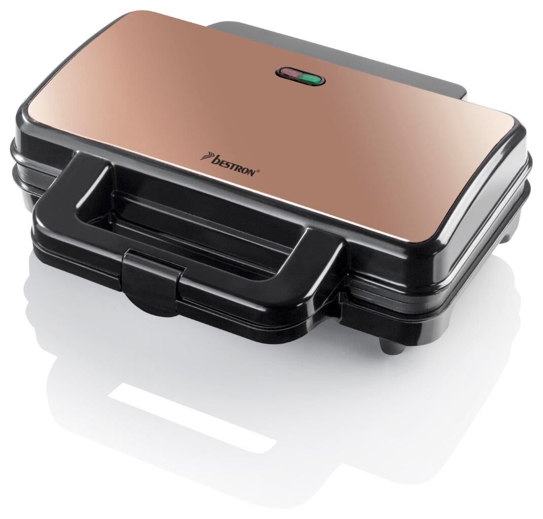 Bestron Sandwich maker XL - voor 4 driehoekige sandwiches - 900W - Zwart/Koper