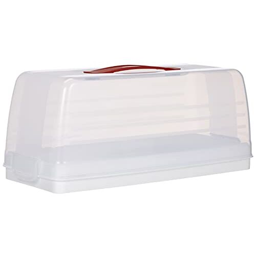 CURVER Transportbox voor cake, met transportkap en draaggreep, rechthoekig, vaatwasmachinebestendig, transparant/wit, 35x15x14cm, groot