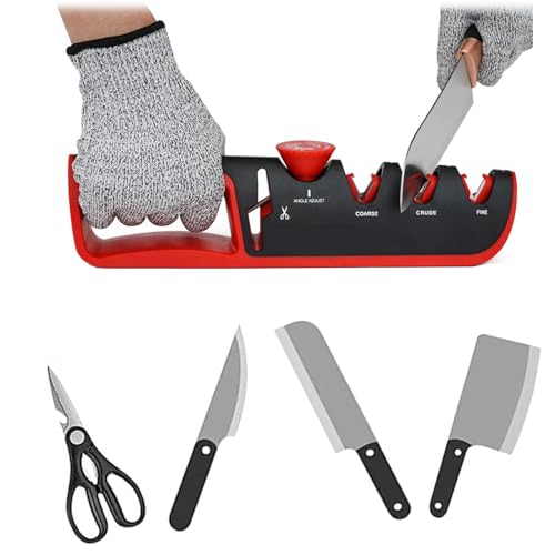 ZHYUAN Mes slijpen, messenslijper, handmatige messenslijper, ergonomische messenslijper, de veelzijdige professionele messenslijper voor de reparatie van alle soorten keukenmessen (rood zwart)