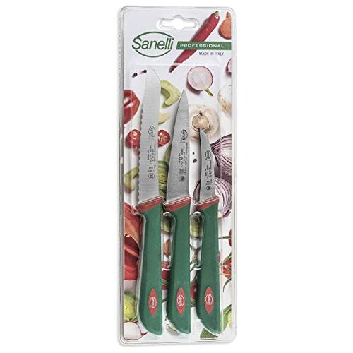 Sanelli Set van 3 messen voor groenten en fruit: multifunctioneel mes, 10 cm, tomaten, 12 cm, groenten, 6 cm.