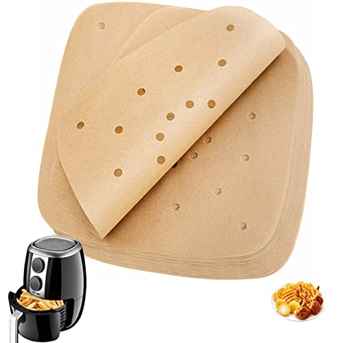 SHULLIN Perkamentpapier, perkamentpapier, 18 cm, geperforeerd, 18 cm, geperforeerd, perkamentpapier, bakpapier, bakaccessoires, vierkant papier, bakfolie voor het bakken, luchtfriteuse