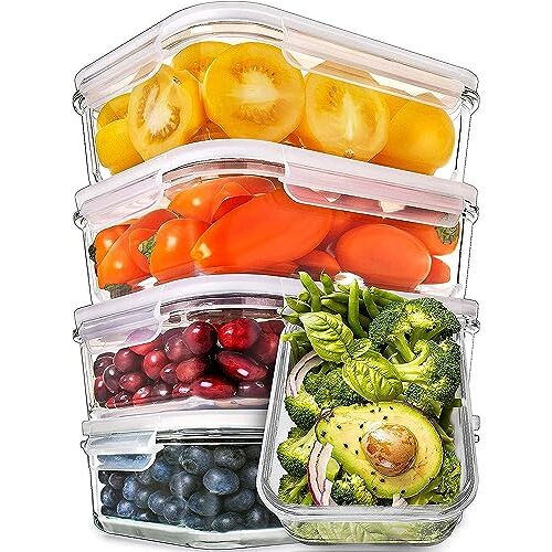 Prep Naturals Glazen voedselcontainers met deksels luchtdichte glazen maaltijdbereidingscontainers glazen voedselcontainers voedselopslagcontainers met deksels glazen lunchbox (5-pack 880 ml 1 vak)