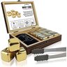 FLOW Barware Whiskey Stones Cadeauset   GOUD RVS Whisky Stenen   Whisky Stone cadeau voor papa   Whisky Stone cadeauset met houten kist   Whisky Steen met Opbergtas   Goud